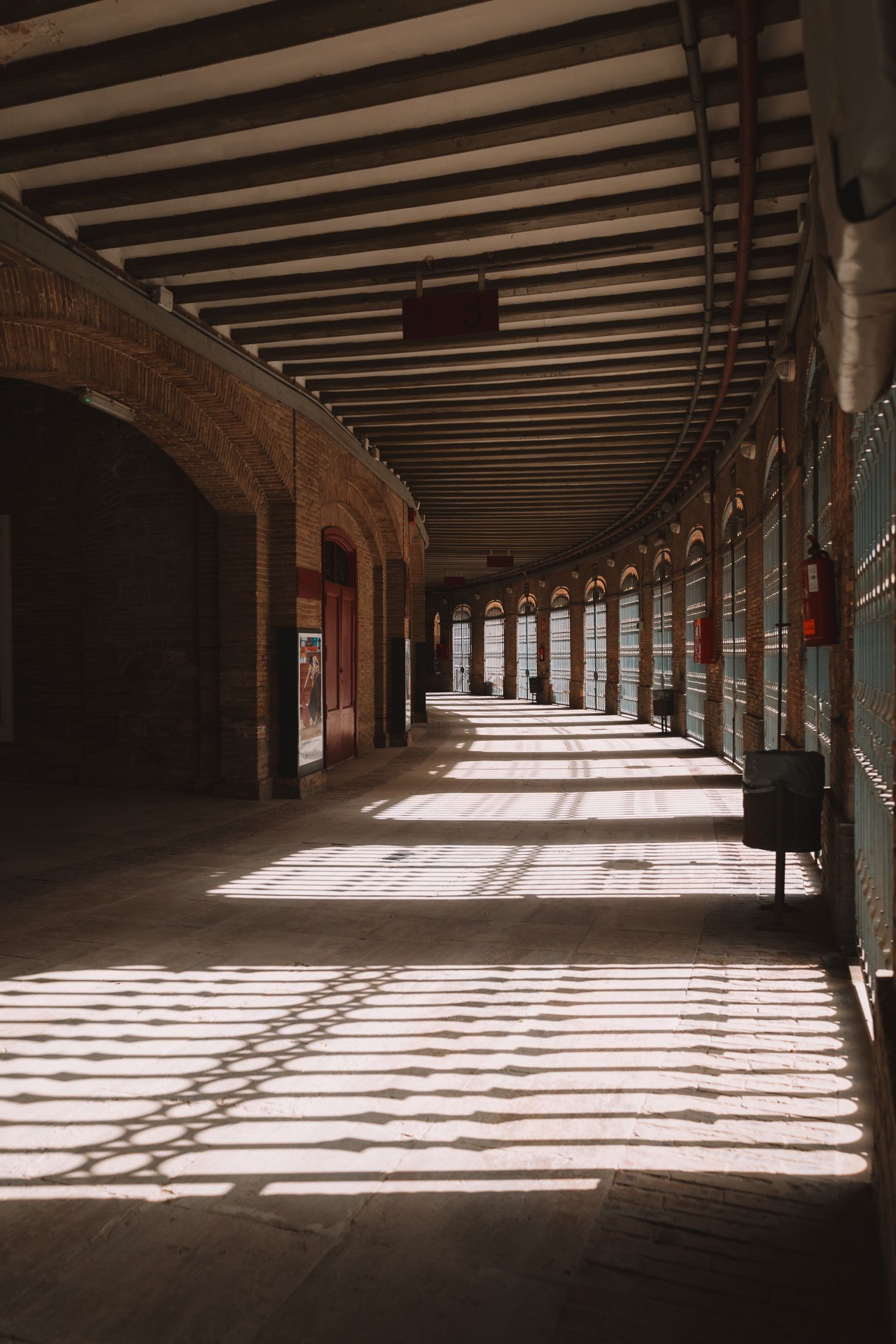 Sunlight in a historic architectural corridor